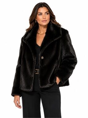 Adrienne Landau Black Faux Fur Jacket Coat Plus Size 2X